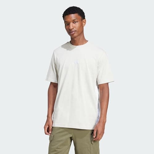 Image of adidas Men's Essential Three Stripes Single Jersey TEE, Wonder Alumina/White, XS