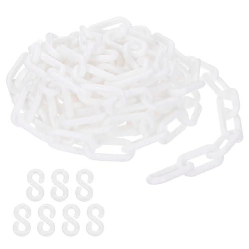 Image of PATIKIL White Plastic Chain, 16 ft 8mm Safety Barrier Chain for Crowd Control, Queue Line, Parking, Fence, Gate, Concert, Construction Site and Decoration