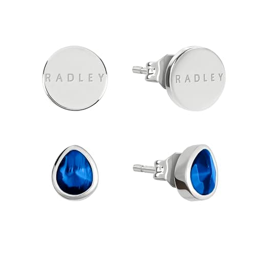 Image of Radley Womens Silver Plated Blue Cubic Zirconia Disc Twin Pack Earring Set