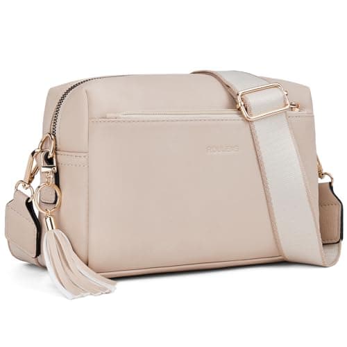 Image of Roulens Small Crossbody Bag with 3 Zip Compartments,Vegan Leather Phone Bag for Women,Shoulder Bag with Adjustable and Removable Wide Strap
