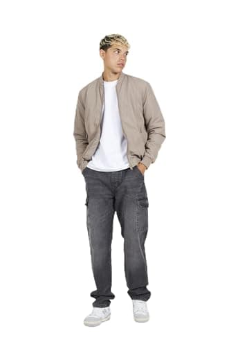 Image of BRAVE SOUL Mens Bomber Jacket Smart Casual Full Zip Up Long Sleeve 100% Polyester Outdoor Jacket for Men, Taupe Colour, Size- M