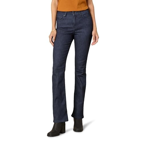 Image of Amazon Essentials Women's Mid-Rise Stretchy Slim Bootcut Jeans - Discontinued Colours, Rinsed, 10 Short
