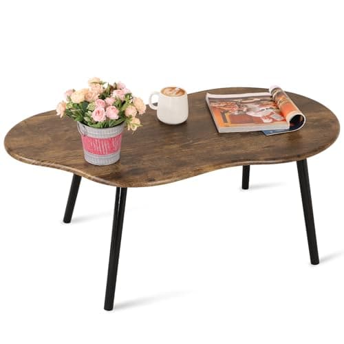 Image of FEUFOAM Cloud Shape Coffee Table Modern Industrial Style Coffee Tables Wood Irregular Center Table Floor Table Mid Century Style Decorative Furniture for Living Room Office Retro Brown