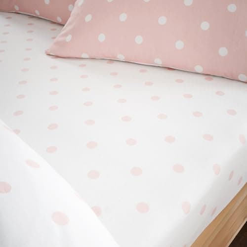 Image of Catherine Lansfield Brushed Polka Dot Cotton Double Fitted Sheet Pink