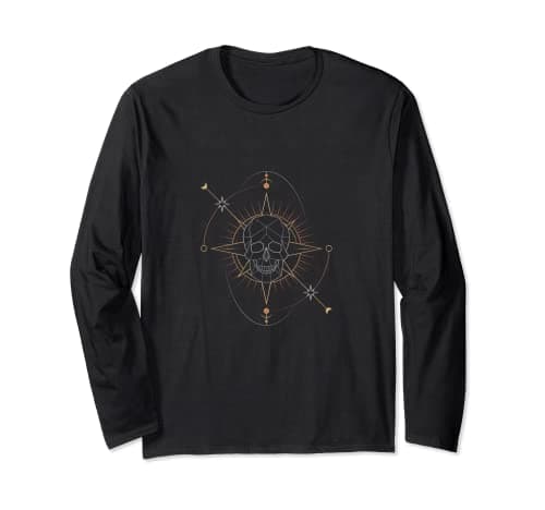 Image of Geometric Skull Astrological Tarot Card Long Sleeve T-Shirt