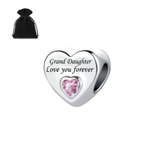 Image of Granddaughter Charm, Grand-daughter Love You Forever, Grand Daughter, Grandchild, S925 Sterling Silver, Cubic Zirconia, Fits Pandora and European Bracelets, Grandchildren Heart