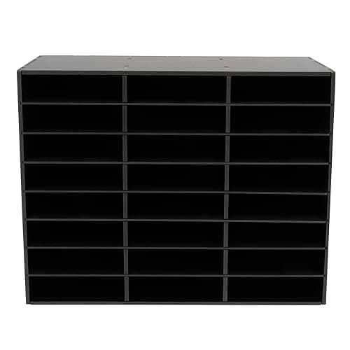 Image of 24/36 Compartment Literature Organiser, Heavy Duty PVC File Sorter with Removable Dividers, 60-80kg Load Bearing Desktop Filing Tray for Office, Classroom, Home Document Storage (Black, 24 slots)