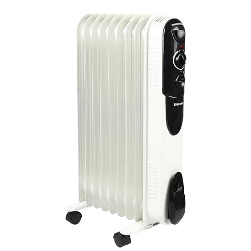 Image of EMtronics EMOFR9WH 2000W/2KW 9 Fin Portable Electric Oil Filled Heater Radiator with Adjustable Thermostat and 3 Heat Settings for 20 sqm Room - White