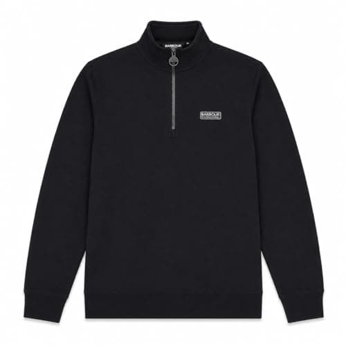 Image of Barbour International Essential Half Zip Sweatshirt, Black, Pewter Details (UK, Alpha, XXL, Regular, Regular, Black/Pewter)