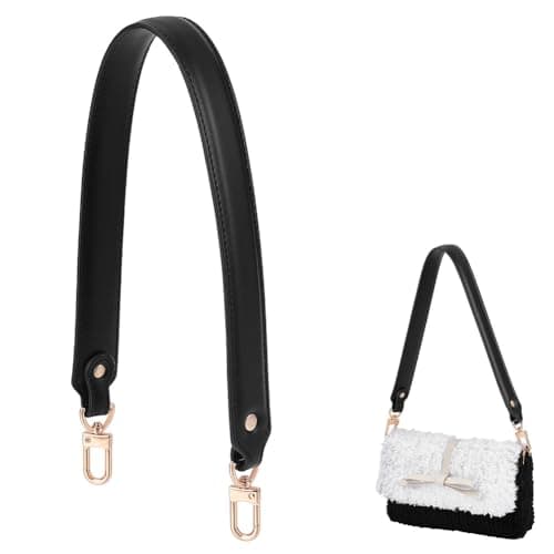 Image of PH PandaHall 23 inch Genuine Leather Purse Strap Black Replacement Purse Strap, Short Leather Bag Handle Handbag Strap with Clasps for Handbag Tote Underarm Bag Shoulder Bag Making