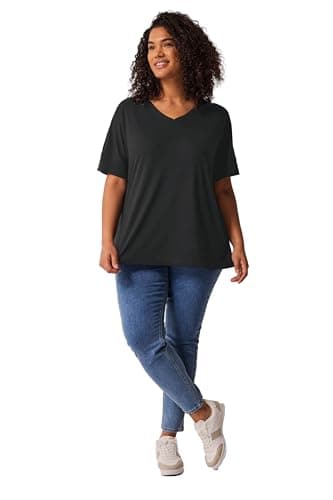 Image of EVANS Curve V-Neck Modal Rich T-Shirt - Women's - Plus Size Curve Black