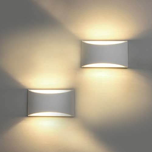 Image of HYDONG LED Wall Lights 2 Pack Modern White Plaster Wash Lights 7W Warm White Sconce Up and Down Wall Lamp for Living Room, Bedroom, Hallway (G9 LED Bulb Included)