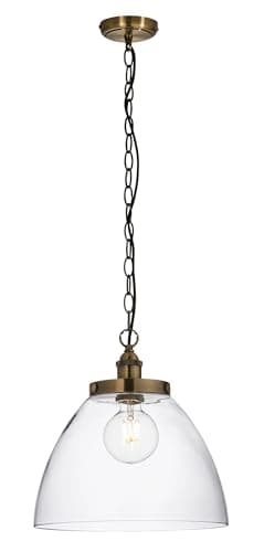 Image of National Lighting Zuri Pendant Light Antique Brass - Clear Glass Pendant Ceiling Light, E27 LED Compatible Vintage Ceiling Fixture - Adjustable Hanging Light for Kitchen Island & Dining Room