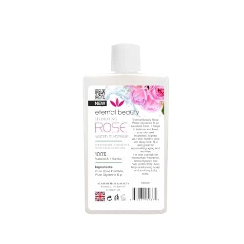 Image of Rose Water with Glycerine – 100% Natural Extracts of Fresh Roses, Hydrating & Refreshing Facial Toner, Skin & Hair Mist – 100ml by Eternal Beauty