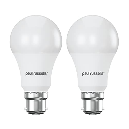 Image of paul russells B22 Bayonet Cap LED Light, 13W = 100W Equivalent Bulb, 1521 Lumens, 2700K Standard BC A60 LED GLS, Bright Large Energy Saving Non-Dimmable Lightbulbs - Warm White Frosted - 2 Pack