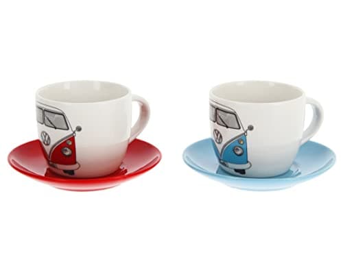Image of BRISA VW Collection - Volkswagen New Bone Espresso Cups Coffee-Tea-Cappuccino Set in T1 Bus Campervan Design (Bus Front/2 Colors/2-Piece Set/100ml/3.4 fl oz)