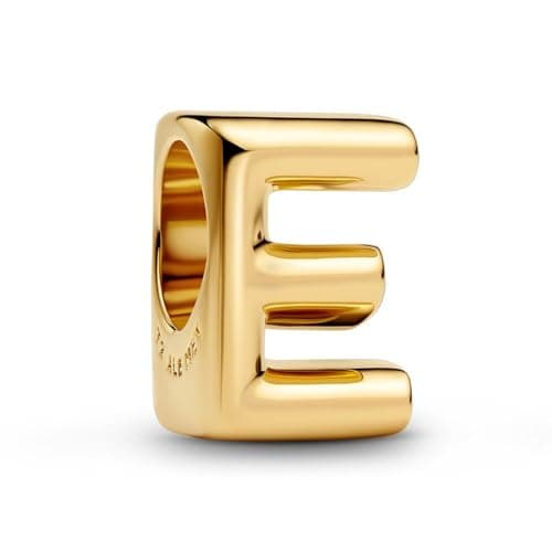 Image of PANDORA Letter E Alphabet Mini Charm 14K Gold Plated Sterling Silver Moments Compatible 6.2x8.2x5.5mm 763951C00