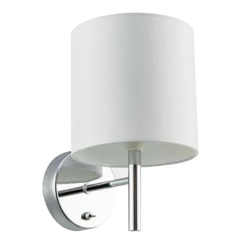 Image of Happy Homewares Contemporary Bedside Wall Lamp in Polished Chrome with Toggle Switch and Off White Fabric Shade | 24cm x 15cm x 10cm | 1 x 7w E14