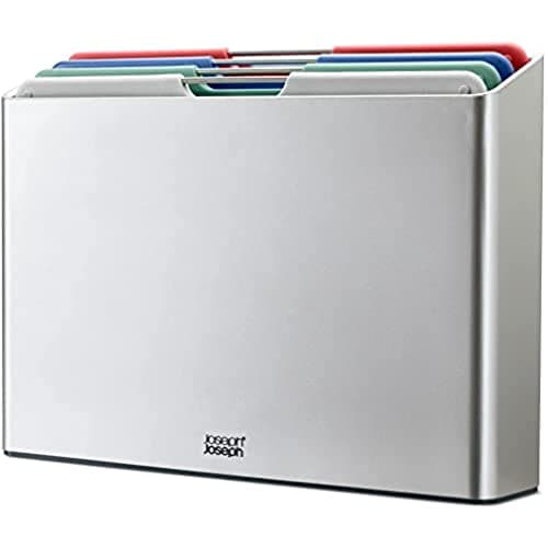 Image of Joseph Joseph Folio Set of 4 Chopping Board Set, Slimline case for organised Storage, Large- Silver/Coast