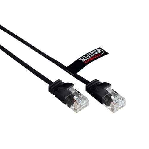 Image of rhinocables Slim CAT 6 High-Speed Gigabit Ethernet Cable - Patch Network Lead for LAN| Snagless UTP Design, LSZH Jacket | RJ45 Connector for Internet, Router, Modem, Smart TV, PC & More (1m, Black)