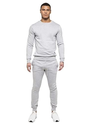 Image of BRAND KRUZE Mens Crew Neck Long Sleeve Tracksuit Set Sweatshirt and Joggers KZMS138 TRACKSUIT GRY L