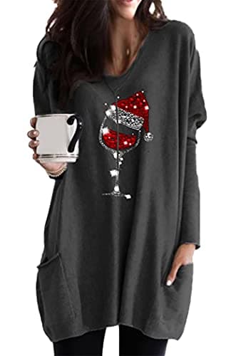 Image of OMZIN Women Holiday Funny Pullover Merry Christmas T Shirt Christmas Snowflake Sweatshirt Dark Grey 3XL