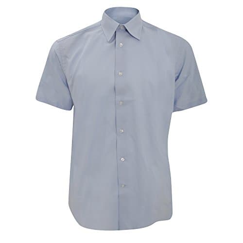 Image of Russell Collection Mens Short Sleeve Easy Care Tailored Oxford Shirt (17inch) (Oxford Blue)