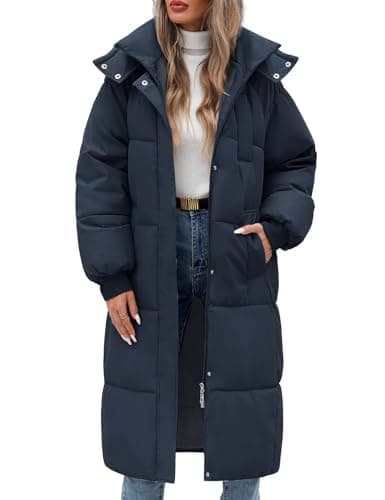 Image of RITOSTA Women's Long Winter Down Coats Padded Puffer Jacket Thickened Hooded Comfort Overcoat Zip Up Hoodie Longline Parka with Pockets for Winter Warm Outwear Outdoor Hiking (Navy,XL)