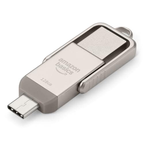 Image of Amazon Basics USB Flash Drive, Thumb Drive Memory Stick with USB C and USB A Dual Ports, 128GB, Champagne Silver