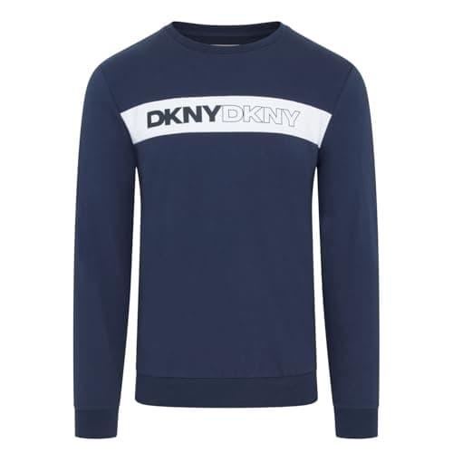 Image of DKNY Braves Mens Long Sleeve T Shirt - 100% Cotton Mens T Shirt | Breathable Lounge Top | Regular Fit, Modern Design, 100% Cotton | Navy Blue Long Sleeve Top