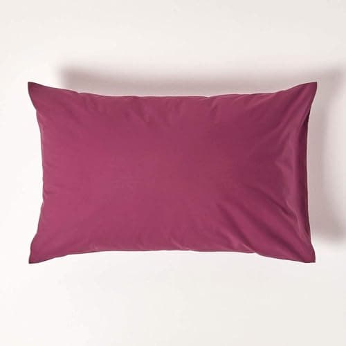 Image of HOMESCAPES Plum Purple Pure Egyptian Cotton Pillowcase Standard Size 200 TC 400 Thread Count Percale Equivalent Housewife Pillow Case Pack of 2