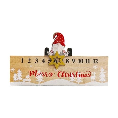 Image of Christmas Countdown Decoration, Sliding Elf Decoration - Double-Sided Design with 24 Wooden Numbers for Christmas Advent - for Party, Home, Office, Apartment, Living Room