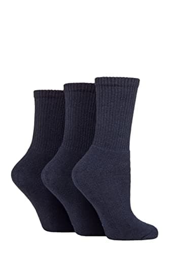 Image of SockShop TORE Womens Sports Socks Crew Length Plain Ribbed 100% Recycled Cotton Pack of 3 Navy 4-8