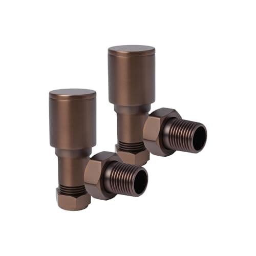 Image of Bronze Angled Radiator Valves Round Top Modern Radiator Valves Pair of 15mm x 1/2" (Set of 2) for Heated Towel Rails & Central Heating Radiators Bronze Radiator Valve Set