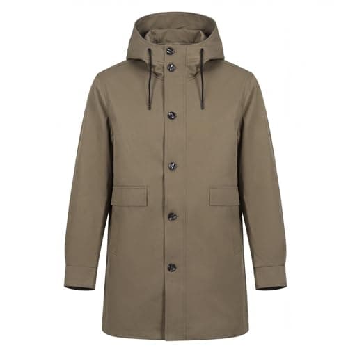 Image of Allthemen Mens Casual Trench Coat with Hood Mid Length Zipper and Button Windproof Overcoat Smart Stylish Jacket Khaki S