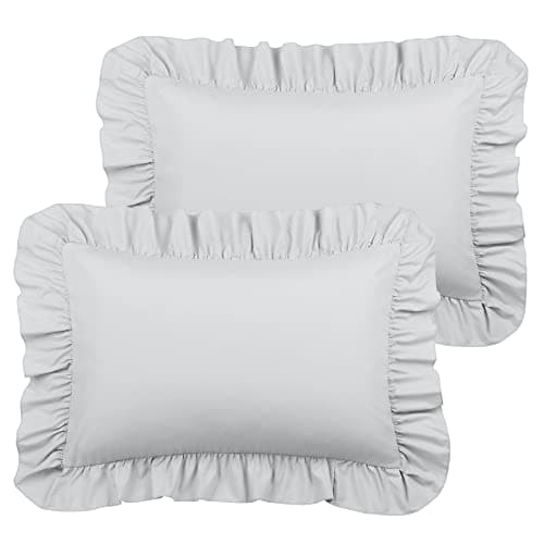 Image of PiccoCasa Brushed Ruffle Pillowcases 2 Pack, Soft Breathable Pillow Covers with Envelope Closure, 4inch Hem Microfiber Pillow Case Light Grey 50x65cm