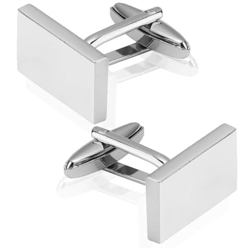 Image of Men's Cufflinks Classic Rectangle Cufflinks for Men Stainless Steel Silver Cuff Links Mens New Year Gift for Groom Father Boss Boyfriend Husband Suit Shirt Wedding Plectrum Business Graduation Shirt