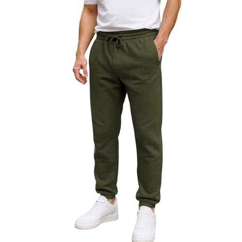 Image of Urban Road Men’s Fleece Jogging Bottoms – Winter Warm Sweatpants with Zipped Pockets & Drawcord Waist, Heavyweight 280gsm Joggers, Casual Sports & Loungewear Trousers Military Green