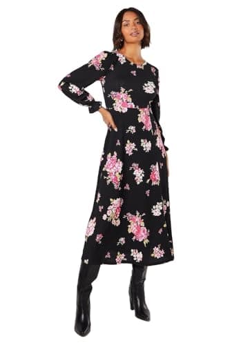 Image of Dorothy Perkins Spaced Floral Long Sleeve Midi Dress, 12, Floral