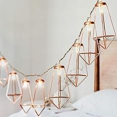 Image of GloBrite Diamond String Lights with 20 LEDs | Geometric Rose Gold Metal Fairy Light| Warm White LED Lantern String Light for Party Birthday Garden Wedding Bedroom Christmas Decoration