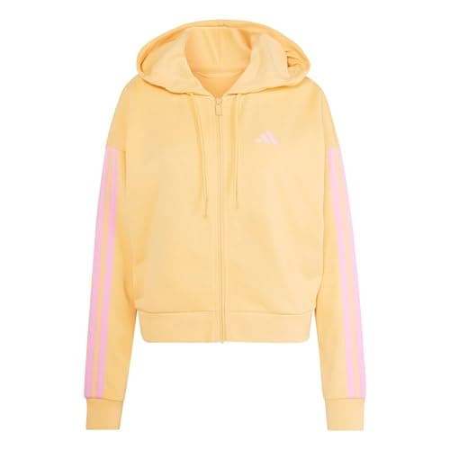 Image of adidas Women's ESSENTIALS 3-STRIPES FRENCH TERRY FULL ZIP HOODIE, Semi Ice Tangerine/st tropic bloom, M