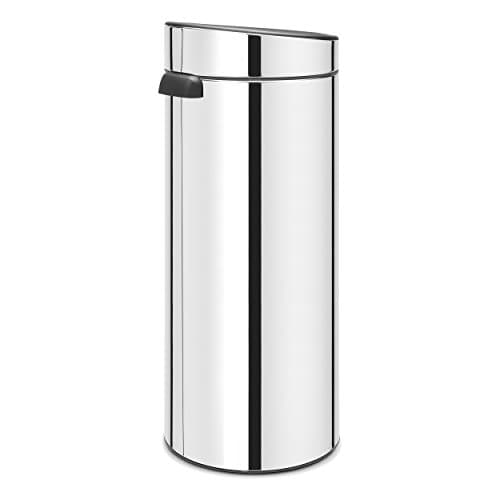 Image of Brabantia 30L Kitchen Touch Bin New (Brilliant Steel) Removable Lid, Soft-Touch Open, Easy Clean Rubbish Waste Bin + Bin Bags