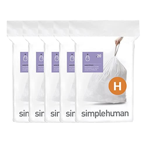 Image of simplehuman Code H 100 Liners, 50% Recycled Custom Fit Bin Bags in Dispenser Packs with Durable Drawstring Tie Handle, 30-35L, White