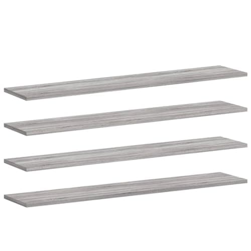 Image of vidaXL Wall Shelves Set - 4 pcs Grey Sonoma, Floating Engineered Wood Display/Storage, Moisture for Living Room/Office, 100x20x1.5 cm, 15kg/Shelf