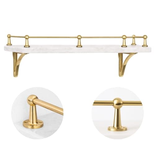 Image of Solid Brass Gallery Shelf Rail - 6mm Rod, Polished Gold Finish - Decorative Shelf Railing System for Kitchen, Bathroom, Living Spaces - 50cm or 100cm - End, Centre and Corner Brackets (Centre Bracket)