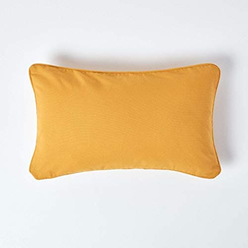 Image of HOMESCAPES - 100% Cotton Plain Mustard Yellow Cushion Cover - 30 x 50 cm Rectangular - 12 x 20 Inches - Sofa Cushion Pillow Cover - Washable