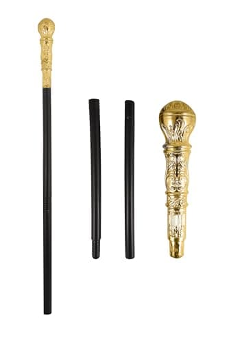 Image of Henbrandt Black & Gold Top Pimp Cane Stick 81cm - 3 Piece Fancy Dress Accessory for Adults, Children, Boys, Girls - Gangster Costume Prop & Walking Stick