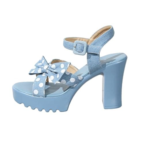 Image of Womens High Block Heels Platform Sandals Shoes size 6 Sale Clearance Buckle Ankle Strap Crossover Comfort Support Smart Office Wedding Evening Party Heeled Lightweight Chunky Heel Sandals Blue