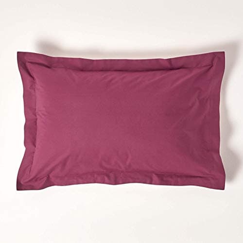 Image of HOMESCAPES Plum Purple Pure Egyptian Cotton Oxford Pillowcase Standard Size 200 TC 400 Thread Count Percale Equivalent Pillow Case