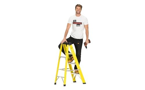 Image of The Workplace Depot 4 Tread Fibreglass Step Ladder – Lightweight, Stable & EN-131 Certified – Professional-Grade Ladder for Electrical & Industrial Use